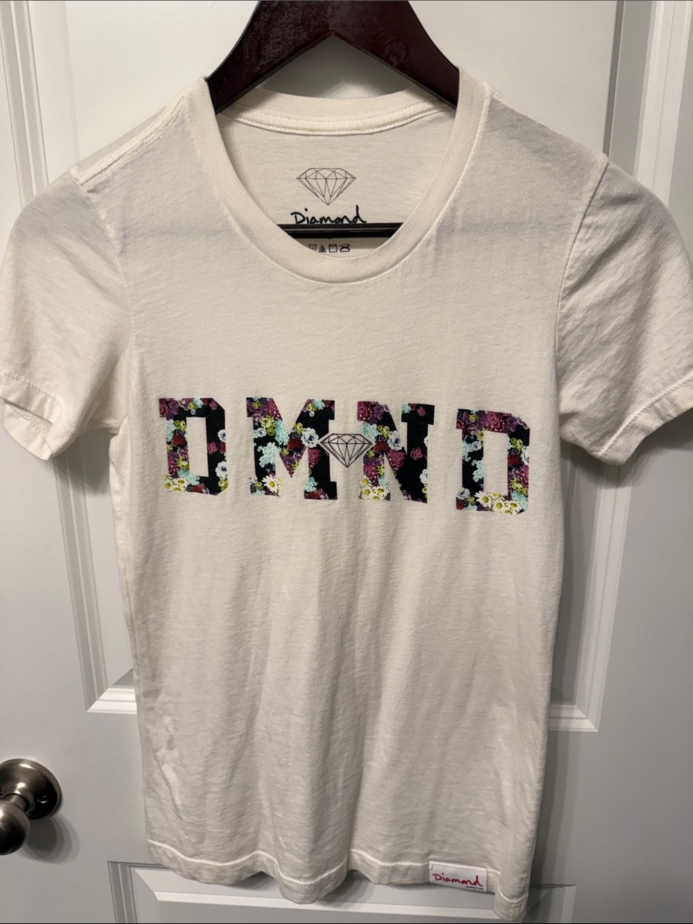 Diamond Supply Co. White Tee with Floral Diamond Logo